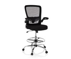 hjh OFFICE 719901 Taburete de Trabajo VENDO Work Tela/Malla Negro Silla Alta Soporte Lumbar reposabrazos, con Ruedas