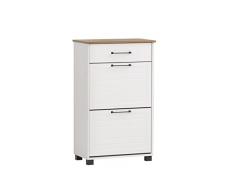 Schildmeyer Jelda Zapatero, Madera de ingeniería, Blanco Mate/Roble rústico decoración, 62 x 34,1 x 102 cm