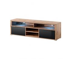 Selsey Mario - Mueble TV/Mesa TV en Estilo Nórdico/Mueble para Salón (con LED, Roble Dorado/Negro Brillante)
