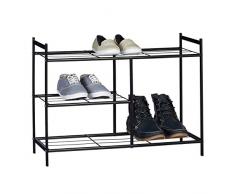 Relaxdays Zapatero Metálico Sandra, 3 Estantes, Organizador Zapatos, 8 Pares, Acero, 50,5 x 70 x 26 cm, Negro