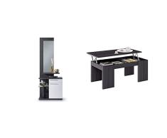 Habitdesign 016746G Kendra Recibidor con Espejo, Mueble de Entrada, Medidas: 186 x 61 x 29 cm de Fondo + Granada B3 Mesa de Centro, Mezcla, Gris Ceniza, 100 x 50 x 43-54 cm