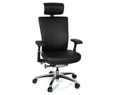 hjh OFFICE 657604 silla ejecutiva NOVA cuero negro silla ergonomica respaldo alto con reposacabezas con brazos