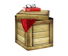 Relaxdays Taburete Plegable con Espacio de Almacenamiento, Acolchado, Taburete con tablones de Madera, 38 x 37,5 x 37,5 cm, Color marrón