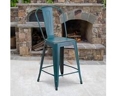 Flash Muebles Alta Envejecido Metal Interior Contador Altura Taburete, Negro, 24 , Metal, Kelly Blue-Teal, 4 Unidades