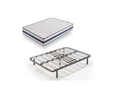 HOGAR24 ES SOMIER MULTILÁMINAS con REGULACIÓN Lumbar Y 5 Patas DE 32CM + COLCHÓN VISCOELÁSTICO Doble Cara VISCO-MEDICOT 3D-135x180cm