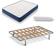 HOGAR24 ES Cama Completa - Colchón Viscoelástico Viscorelax Reversible + Somier Basic + 4 Patas, Regalo Almohada Fibersoft, 90x180cm