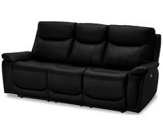 Ibbe Design Sofá Reclinable con Función Relax Eléctrico con Reposapiés Negro 3 Plazas Bremen Tapizado en Cuero Sillas Sillón de Salón Sala de Estar