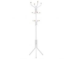 SONGMICS RCR19W - Perchero de Pie Lacado, Colgador Metálico para Ropa, Gorros, Bolsas, 12 Ganchos, 182 cm, Blanco