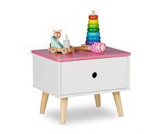 Relaxdays Mesita de Noche, cajón, HBT 31 x 38 x 30 cm, habitación de los niños, cómoda pequeña, Madera y MDF, 80% Tablero de Fibra 20%, Blanco, Rosa, marrón Claro