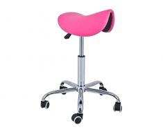 QUIRUMED Taburete Pony 5 Ruedas, Base cromada, Color Rosa, Tapizado en Polipiel, Regulable en Altura, Ligero, diseño ergonómico, Giratorio, hasta 150 kg