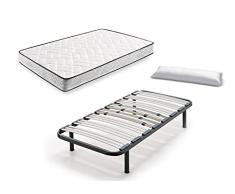 Hogar24 Es Cama Completa-Colchón Flexitex + Somier Multiláminas + 4 Patas de 32cm + Almohada de Fibra, 90x190 cm, 32 cm, 90x190