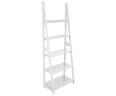 Amazon Basics - Estantería vertical, 5 estantes, moderna, organizador de libros, marco sólido de madera de árbol de caucho, color blanco