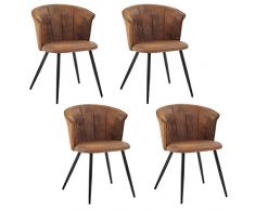 MEUBLE COSY Juego de 4 Sillas de Comedor Vintage Retro Sillón Tapizado en Gamuza con Reposabrazos Patas Metálicas para Cocina Salón, Cuero Metal Piel sintética Espuma, Marrón, 55x58x75.5cm, 4 Unidades