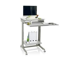 hjh OFFICE 830021 Mesa Portátil Ordenador Workstation Gris, Escritorio de Pie Mesa Auxiliar con Ruedas, Mesita Regulable Altura 71,5-107,5 cm, pequeño