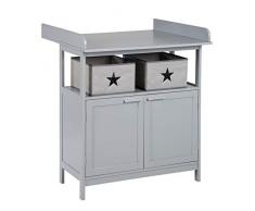 roba Cómoda Cambiador Hamburg 2 Cajones - con Tablero Extraíble - 2 Cajas de Almacenamiento de Tela Incluidas - Fijación a la Pared - Madera Gris