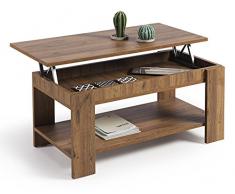 HOGAR 24 Mesa de Centro Elevable con Revistero, Color Madera Envejecida Nogal. Medidas: 100x50x49/57