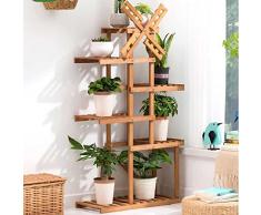 BAKAJI Estantería para macetas, Plantas y Flores, con estantes, Estructura de Madera de bambú móvil, estantería, Multiuso, diseño Moderno, Color Natural, decoración del hogar (diseño 2)