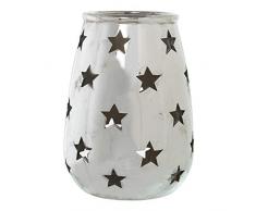 DRW Portavelas de cerámica gres en Plateado 23x32cm