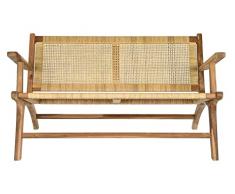 DRW Banco de Teca y Ratan Natural para Patio o Jardin 90X70X110 cm