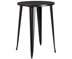 Flash Furniture Mesa Redonda de Metal de Grado Comercial de 30 Pulgadas para Interiores y Exteriores, Color Negro y Dorado Antiguo