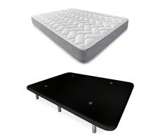 DUÉRMETE ONLINE - Cama Completa con Colchón Viscotec Reversible + Base Tapizada Reforzada Color Negro con 6 Patas Metálicas Roscadas, 90 x 190