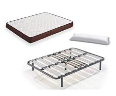 HOGAR24 ES Cama Completa - Colchón Viscobrown Reversible + Somier Multiláminas + 5 Patas de 32cm + Almohada de Fibra, 120x200 cm