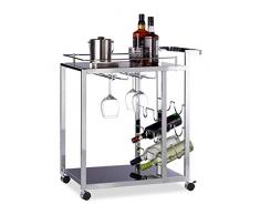 Relaxdays Camarera Baron para Cocina con Botellero para 6 Botellas, Acero, Negro, 75 x 40 x 70 cm