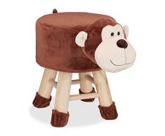 Relaxdays Taburete Infantil Animal Forma de Mono con Funda Extraíble, Madera, 34,5 X 28 cm