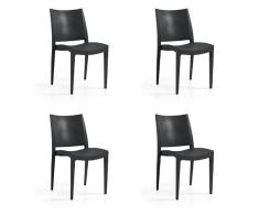 KG KITGARDEN Set 4 Sillas Libby de Jardín Apilables con Respaldo Ventilado. Ideales para Terraza, Patio, Balcón, Comedor Exterior. Ligeras y Resistentes. Diseño Moderno - Color Negro