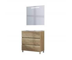 BAIKAL Conjunto de Mueble de Baño LESI. Compuesto por Mueble con Patas y Lavabo Cerámico. Tres Cajones. Melamina 16mm. Mueble MONTADO. Fondo 46cm 70 cm Nebraska