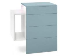 Mesilla de Noche Queens, Cuerpo en Blanco Mate/Frontal y Parte Superior en Jade Mate con Foco LED Blanco