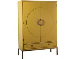 DRW Armario con 2 Puertas y 2 cajones de Madera y Patas de Metal en Amarillo y Dorado 120x50x175cm, Alt. Patas 22cm
