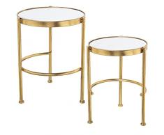 DRW Set de 2 mesas auxiliares Redondas de Metal y Espejo en Dorado 42x52cm y 37x49cm
