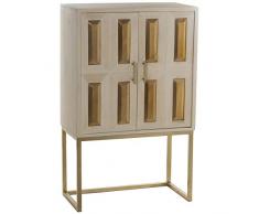 DRW Armario con 2 Puertas de Madera y Patas de Metal en Blanco Lavado y Dorado 76x40x122cm, Alt. Patas 46cm