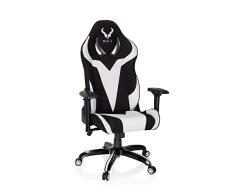 hjh OFFICE 729264 Silla giratoria Gaming Promoter II Tela Negro/Blanco, Reposacabeza y Cojín Lumbar, Respaldo Ajustable hasta un ángulo de 180°
