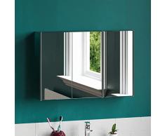 Home Discount Tiano - Armario de baño, Triple Espejo, Acero Inoxidable, montado en la Pared, Moderno