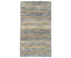 HAMID - Alfombra Yute Lana Olivia, Alfombra Lana y Yute, Tejida a Mano Tejida para Salon, Dormitorio, Sala de Estar Color Azul Jaspeado, (60x110cm)
