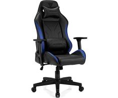 SENSE7 Juegos Oficina Netrunner Gamer Silla ergonómica Reposabrazos Estructura de Acero de una Pieza Ángulo de inclinación Ajustable, Cuero, Negro/Azul, 41-49 x 72x57