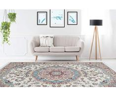 One Couture - Alfombra de diseño Oriental con Flecos aubusson (160 x 230 cm), Color Crema y Azul