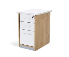 Rocada Cajonera Oficina sin Ruedas |Archivador con 2 Cajones, 1 Colgador y Cerradura | 47x72x60 cm - Estructura en Roble y Cajones en Blanco