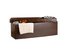 Relaxdays Baúl Almacenamiento Plegable con 2 Compartimentos, Piel Sintética, Marrón, 38 x 114 x 38 cm