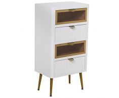 DRW Sinfonier con 2 cajones de Madera y 2 de Cristal en Blanco y Dorado 45x30x60cm, alt.Patas 20,5cm