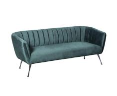 DRW Sofá de 3 plazas de Terciopelo y Patas metálicas en Verde 177x71x71cm