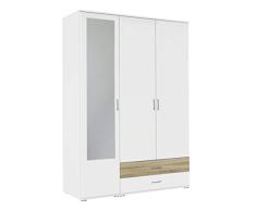 Rauch Möbel Noosa Armario con Puertas batientes, ingeniería Material de Madera Espejo, Blanco/Roble Sonoma, 127 x 188 x 52 cm