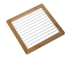 DRW Salvamantel de Metal y Madera en Blanco y Natural 18x18x1,5cm, Rejilla 15x15cm