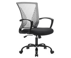 SONGMICS Silla de Malla, Silla de Oficina giratoria, Altura Ajustable, Función de inclinación, Respaldo y Asiento de Malla Transpirable, para Estudio, Oficina, Carga de 120 kg, Gris OBN022G01