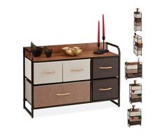 Relaxdays Mueble Modular, 5 Cajones deslizantes, Balda, Cestas Plegables, Cómoda de Tela, 58 x 87,5 x 31,5 cm, Marrón, D