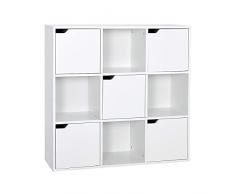 Meerveil Librería librería estantería de Almacenamiento 9 Compartimentos con 5 Puertas Estilo Moderno Adecuado para Oficina, Estudio, Sala de Estar, Pasillo y Otras, 90 x 90 x 30 cm, Blanco
