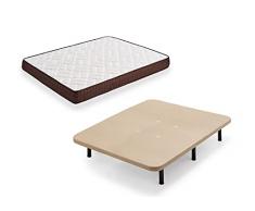 HOGAR24 ES Cama Completa - Colchón Viscobrown Reversible + Base Tapizada 3D + 6 Patas de 32cm, 150x200 cm