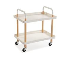 Versa Skuvoy Mueble para el Baño Auxiliar, Carro o Carrito de Almacenaje, con 2 estantes y Ruedas, Medidas (Al x L x An) 55 x 36 x 53,5 cm, Metal y Plástico, Color Blanco y marrón